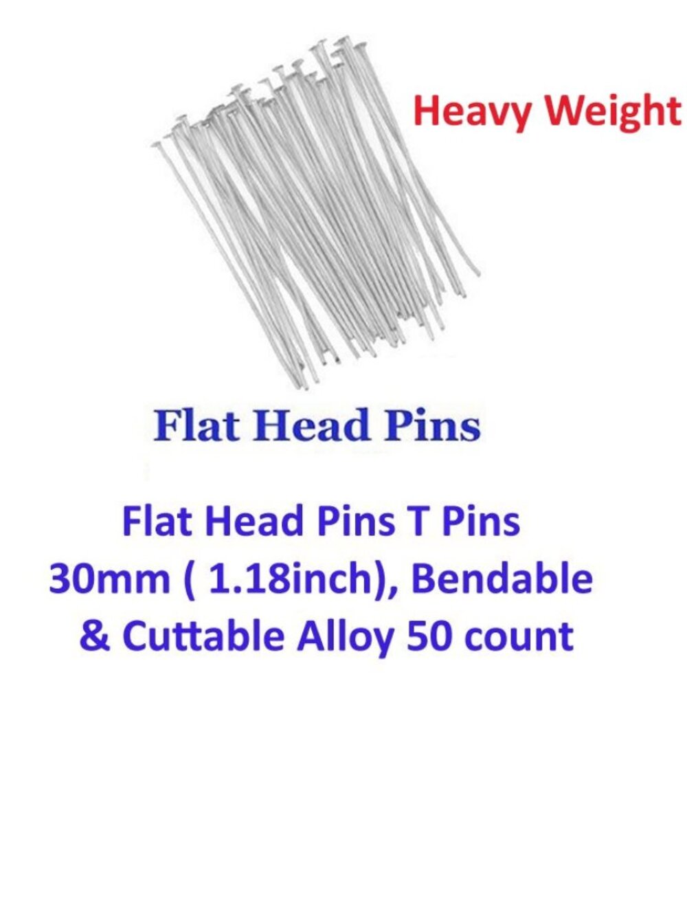 Flat Head Pins T Pins, 30mm ( 1.18inch), Bendable & Cuttable Alloy 50 Pcs Heavy